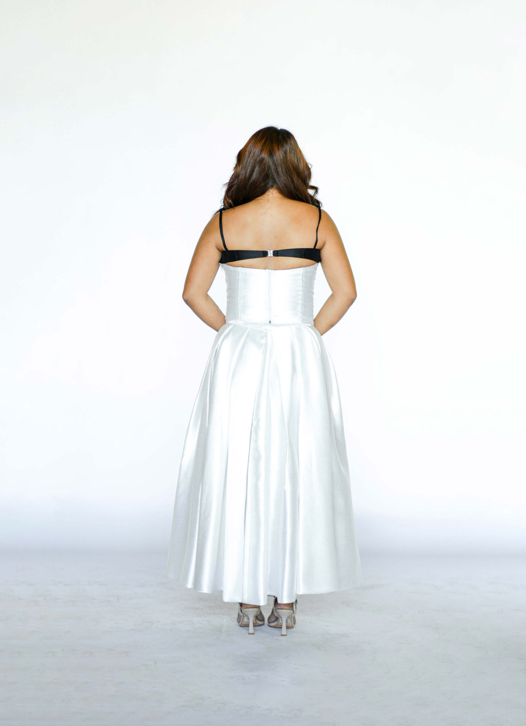 Black and White Spaghetti Top with White Skirt