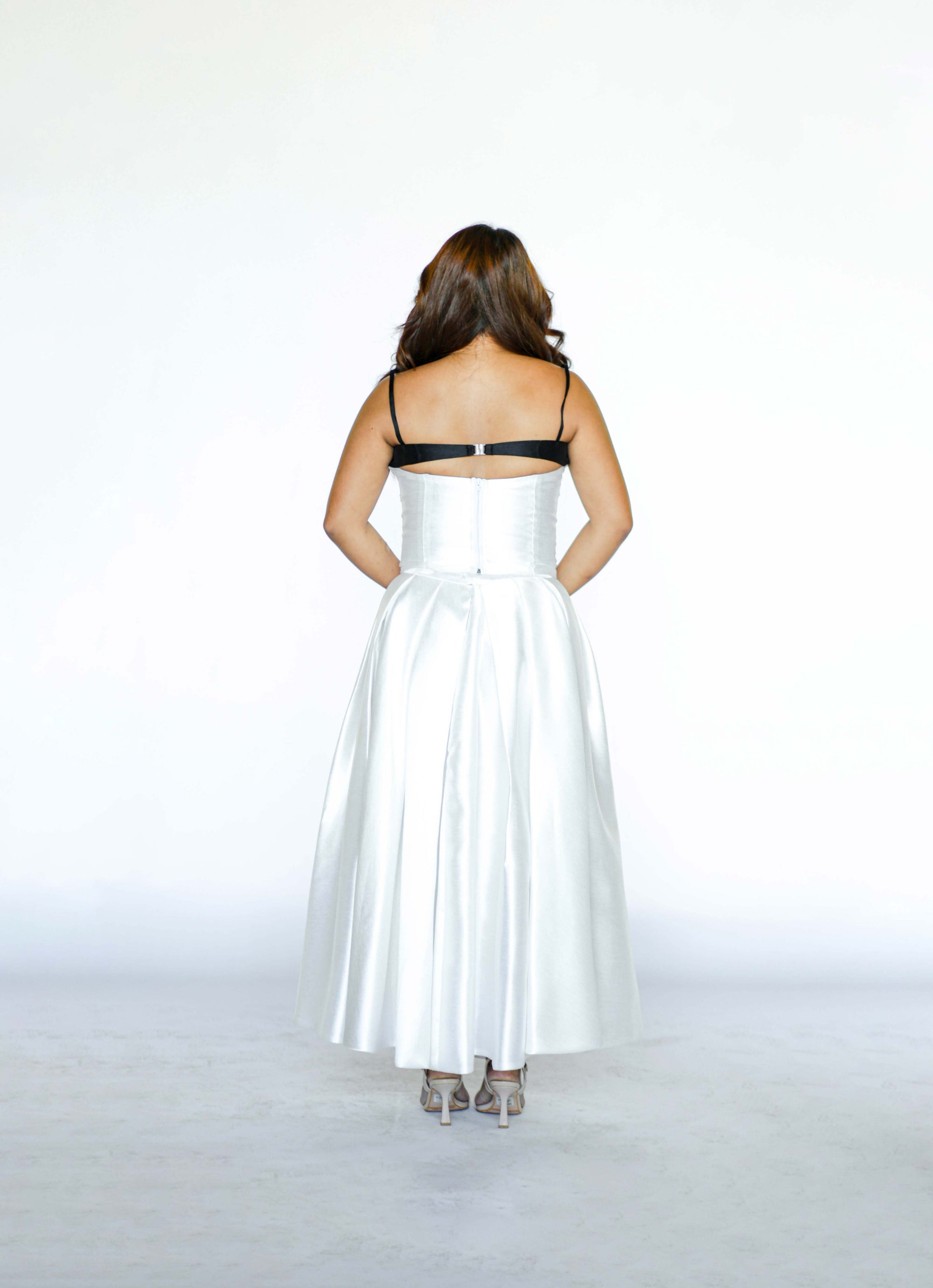 Black and White Spaghetti Top with White Skirt