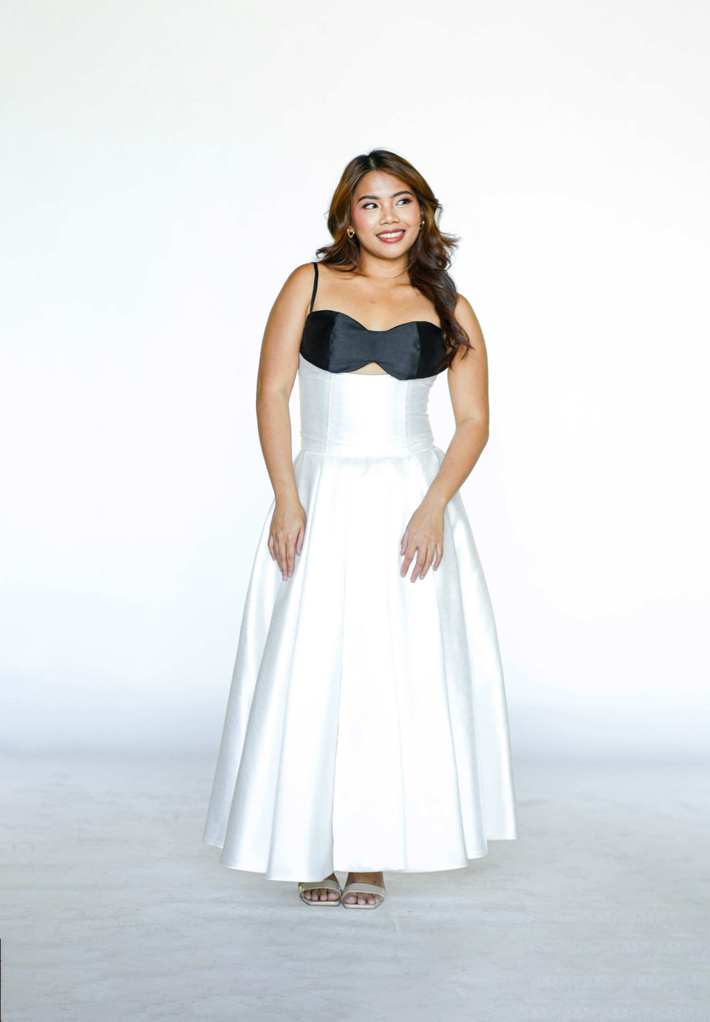 Black and White Spaghetti Top with White Skirt