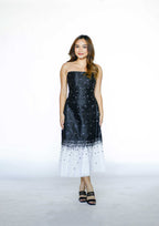 Black Midi Tube Dress with White Bottom Detail