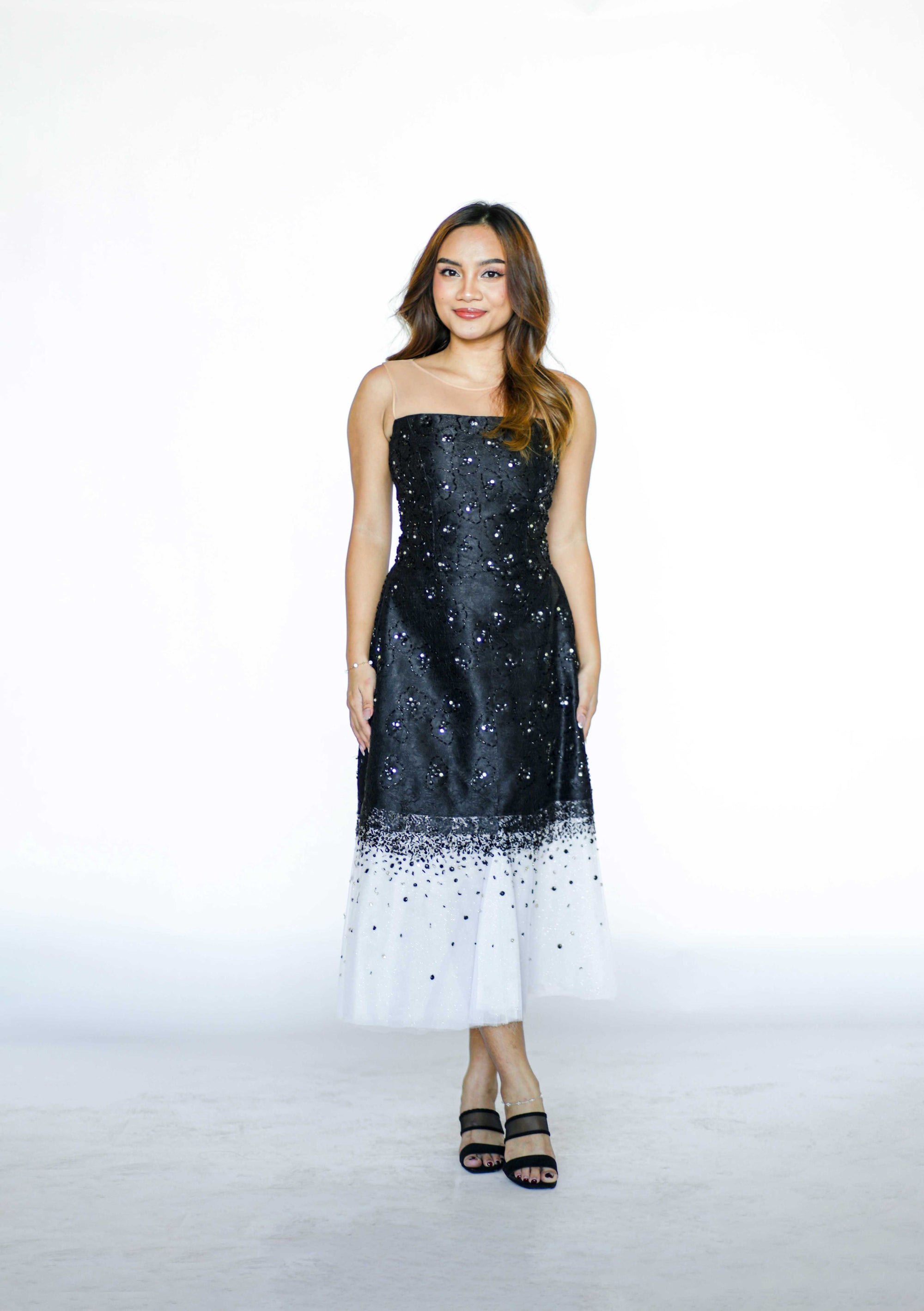 Black Midi Tube Dress with White Bottom Detail