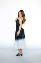 Black Midi Tube Dress with White Bottom Detail
