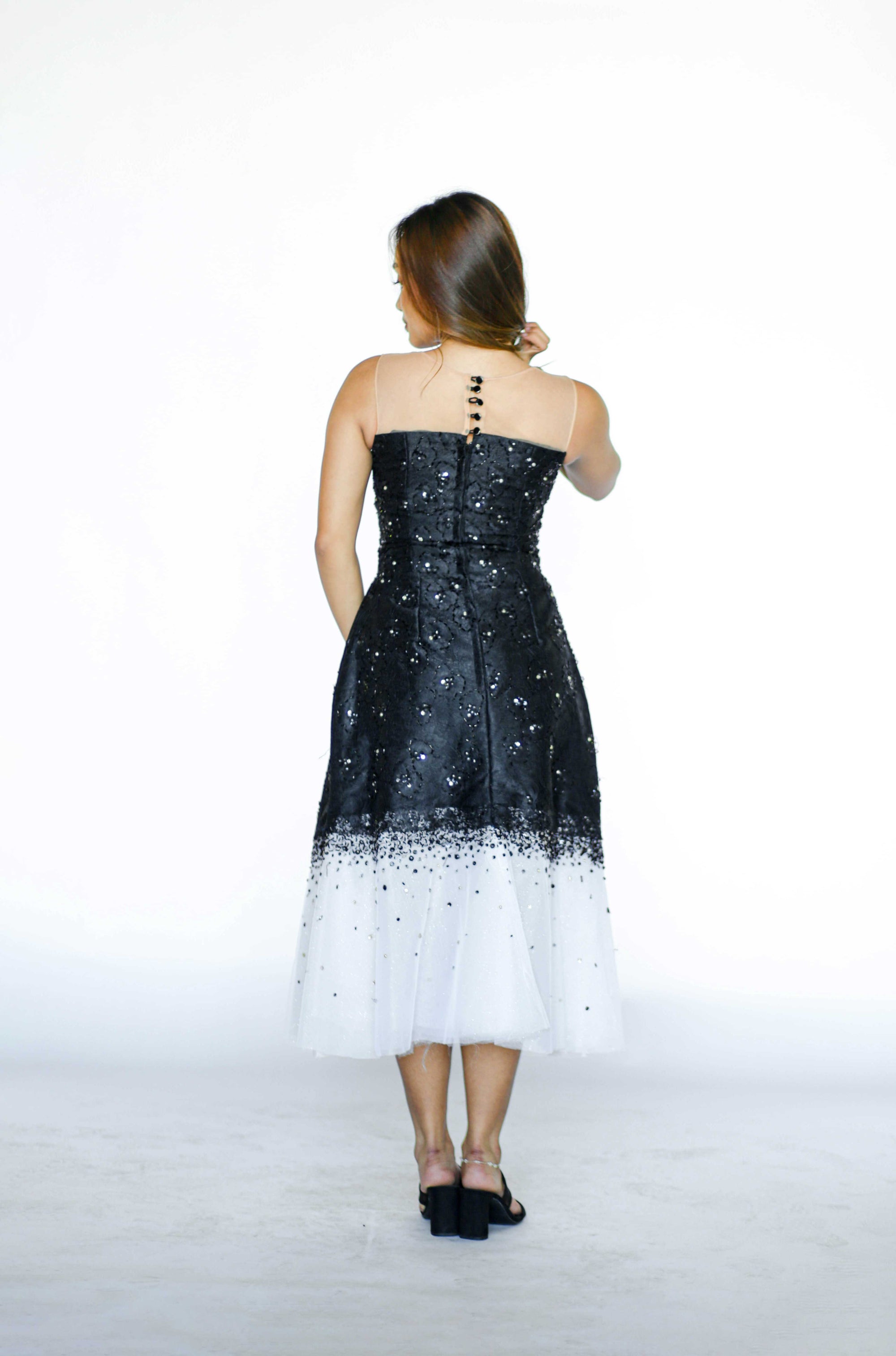 Black Midi Tube Dress with White Bottom Detail