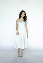 Tube White Midi Dress with Ostritch Feathers and Beads