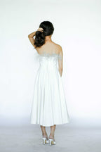 Tube White Midi Dress with Ostritch Feathers and Beads
