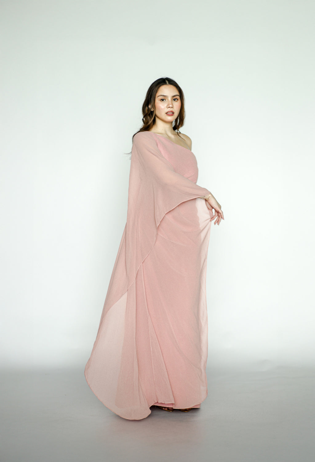 Asymmetrical Draped Pink Dress