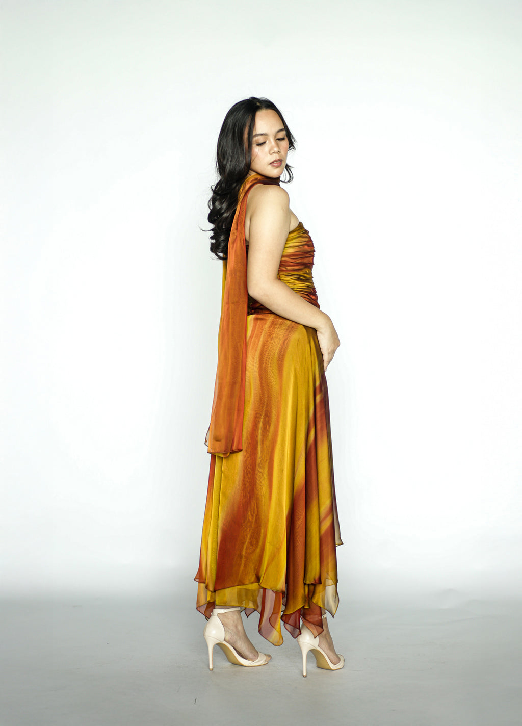 Sunset Midi Dress with Scarf