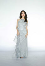 Baby Blue Halter Beaded Maxi Gown