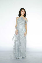 Baby Blue Halter Beaded Maxi Gown