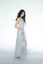 Baby Blue Halter Beaded Maxi Gown