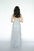 Baby Blue Halter Beaded Maxi Gown