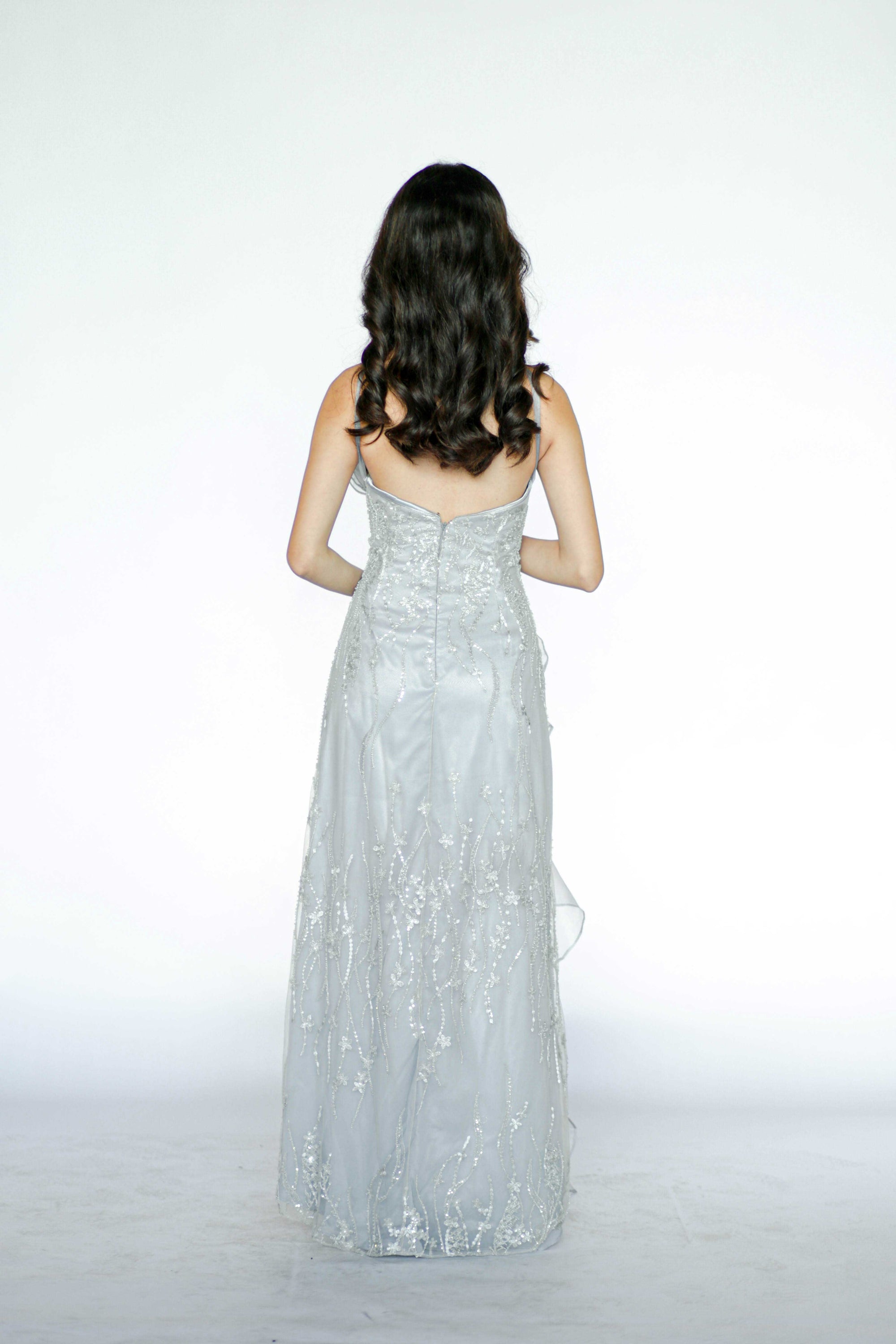 Baby Blue Halter Beaded Maxi Gown