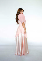 Peach Tube Overlay Maxi Dress with Detachable Sleeves