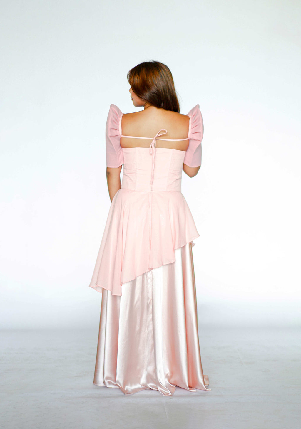 Peach Tube Overlay Maxi Dress with Detachable Sleeves