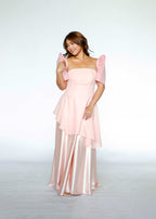 Peach Tube Overlay Maxi Dress with Detachable Sleeves