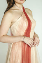 Orange and Beige Tulle Tier Gown