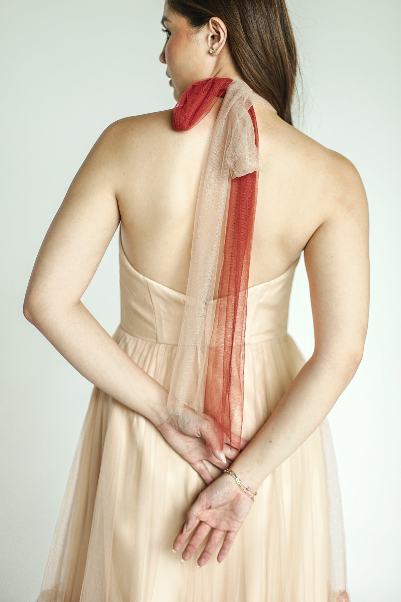 Orange and Beige Tulle Tier Gown