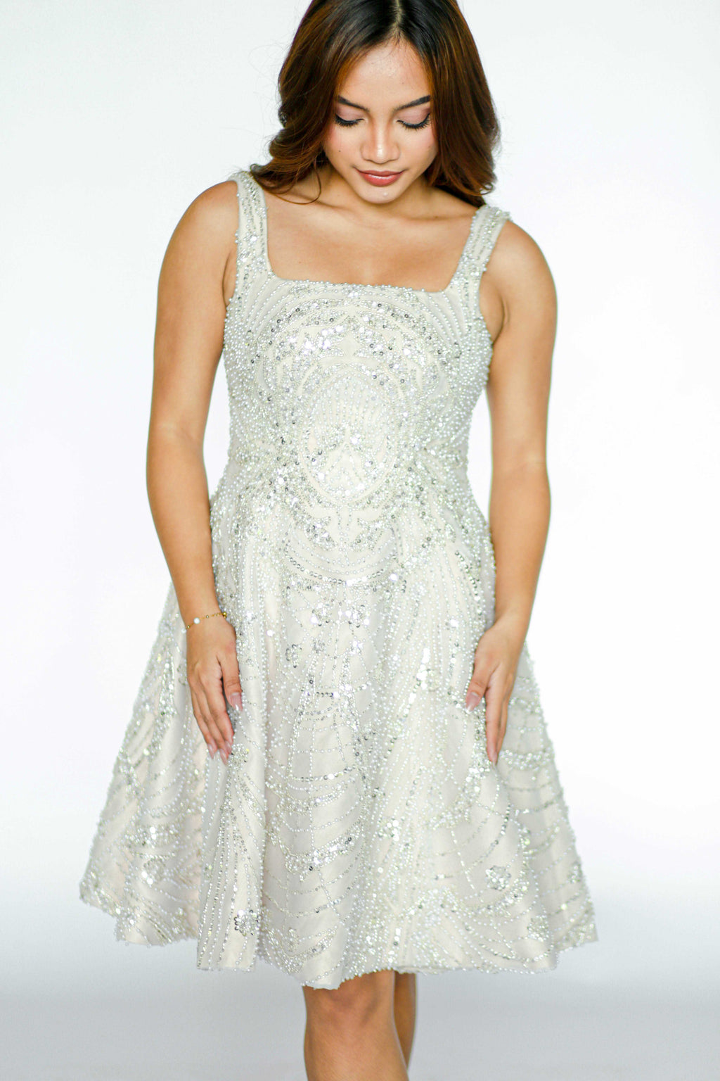 White Beaded Mini Reception Dress