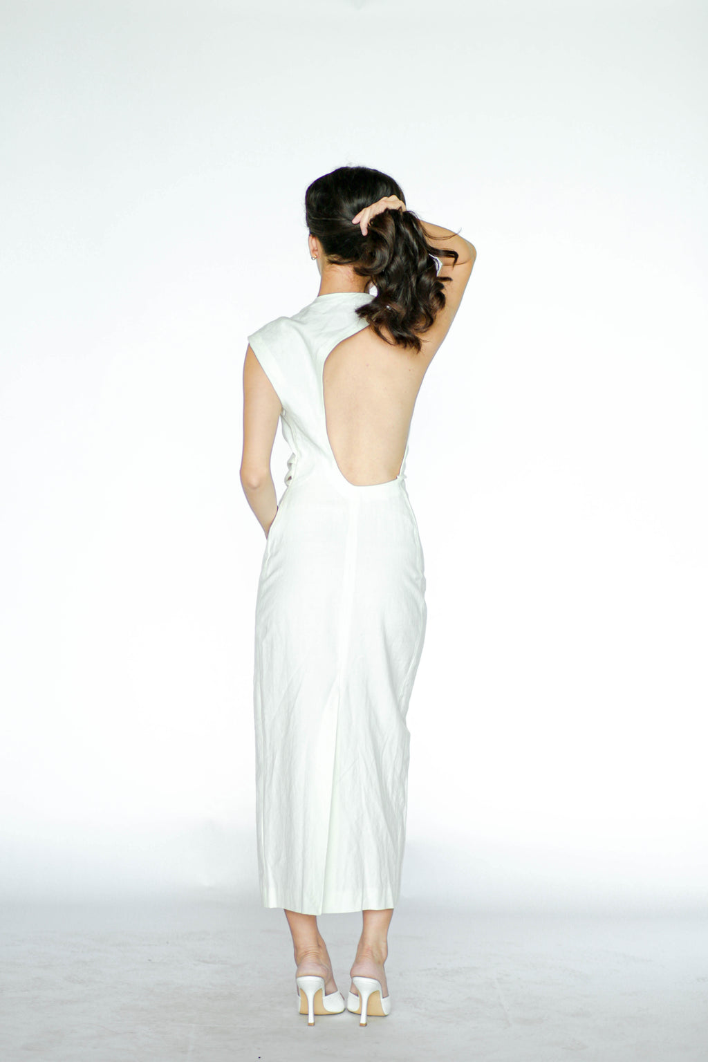 White Linen Open Back Maxi Dress