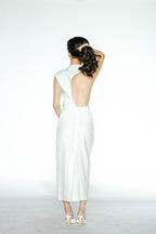 White Linen Open Back Maxi Dress