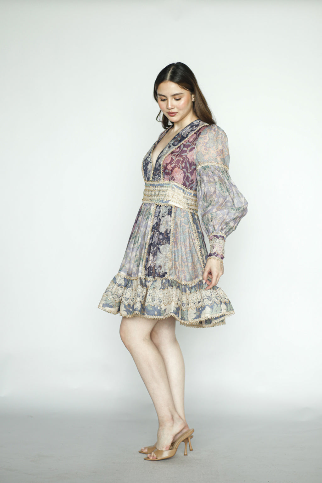 Blue Purple Floral Mini Dress