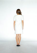 White Shift Dress with Crystal Ribbon Detail