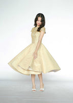 Beaded Beige Midi Dress with Sleeves