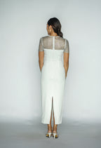 White Diamanté Crepe Midi Dress