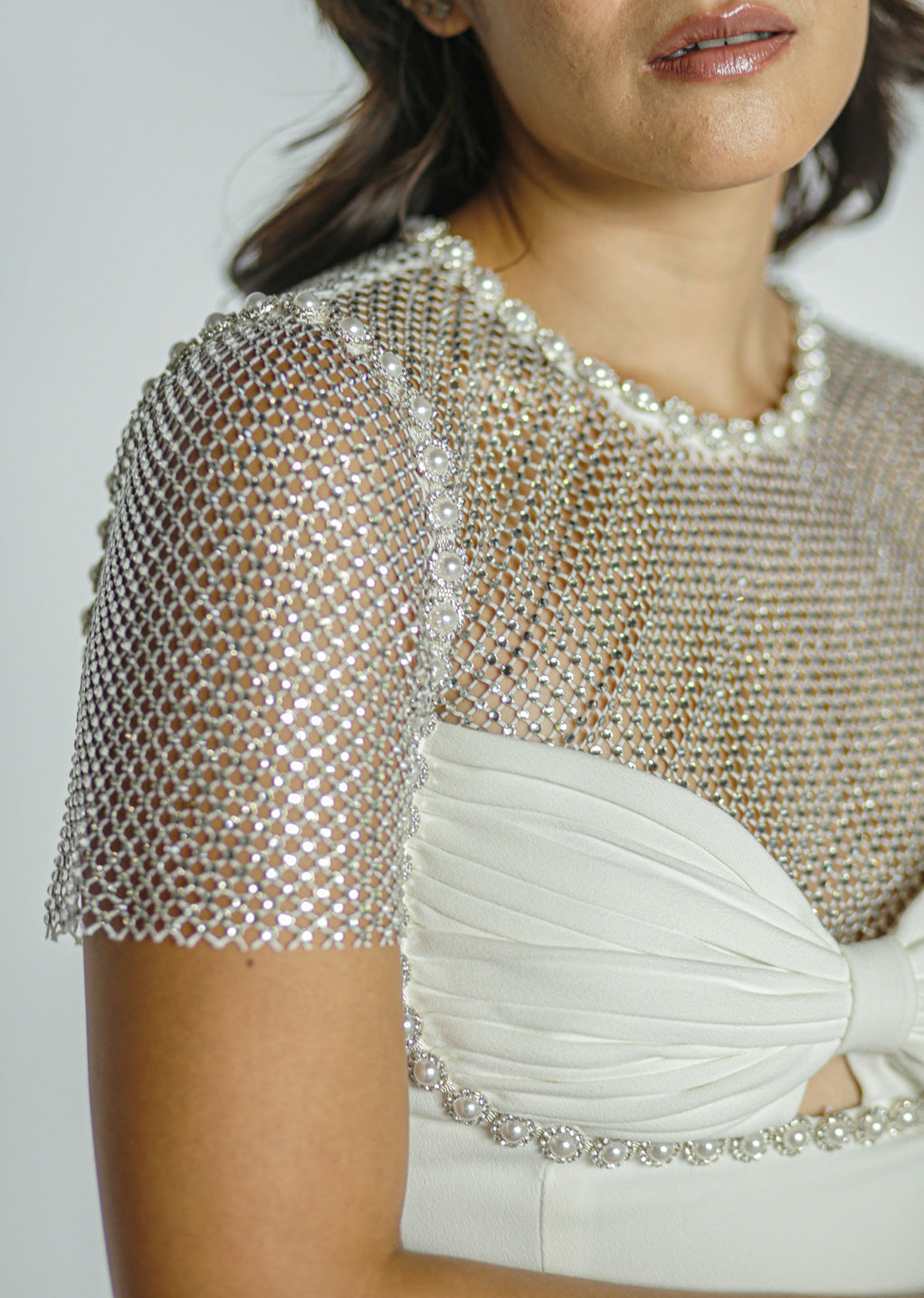 White Diamanté Crepe Midi Dress