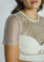 White Diamanté Crepe Midi Dress