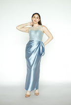 Embellished Satin Blue Maxi Dress