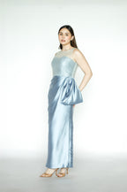 Embellished Satin Blue Maxi Dress