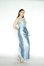 Embellished Satin Blue Maxi Dress