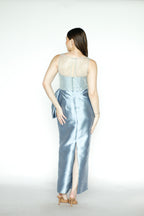 Embellished Satin Blue Maxi Dress