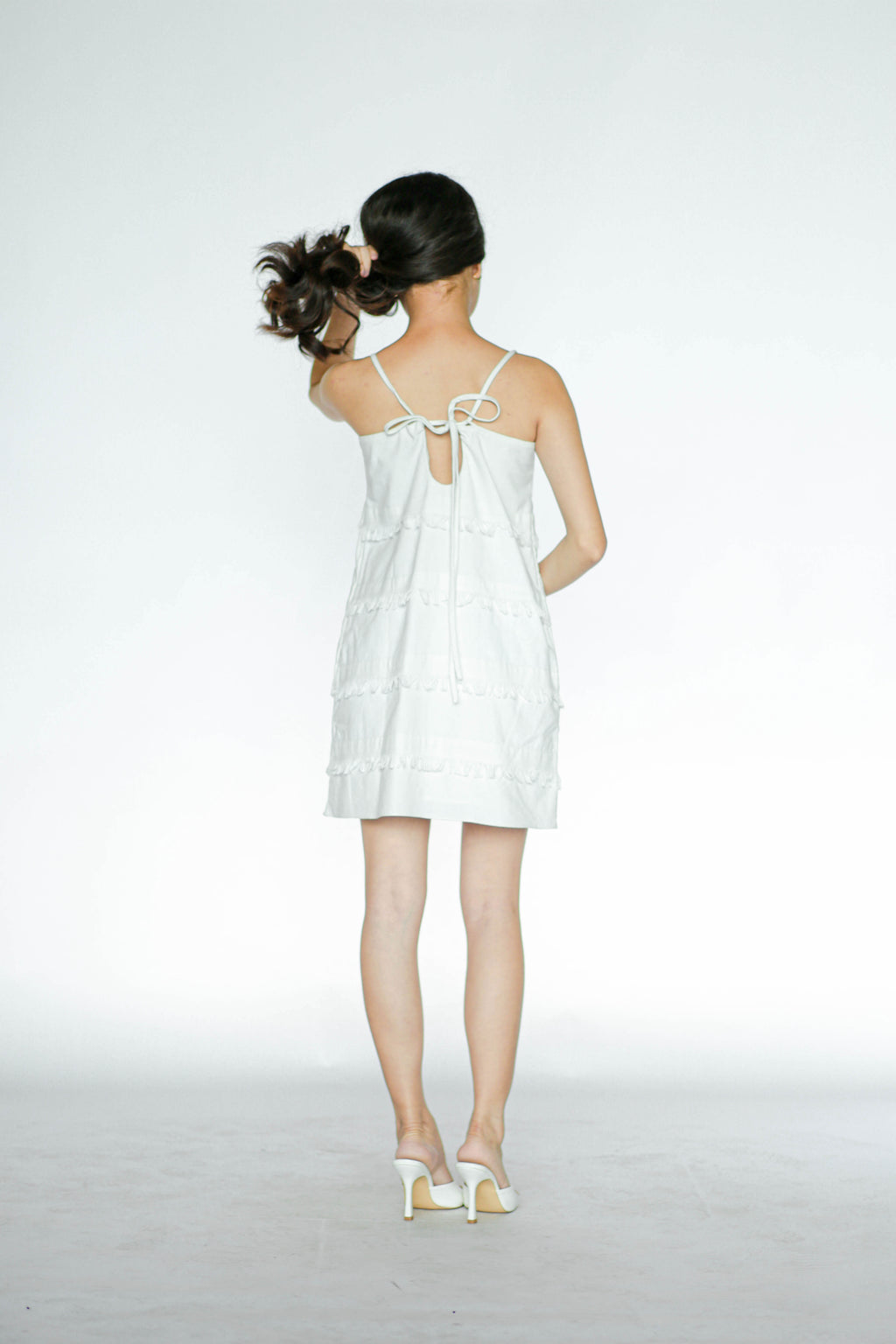 White Linen Mini Fringe Dress