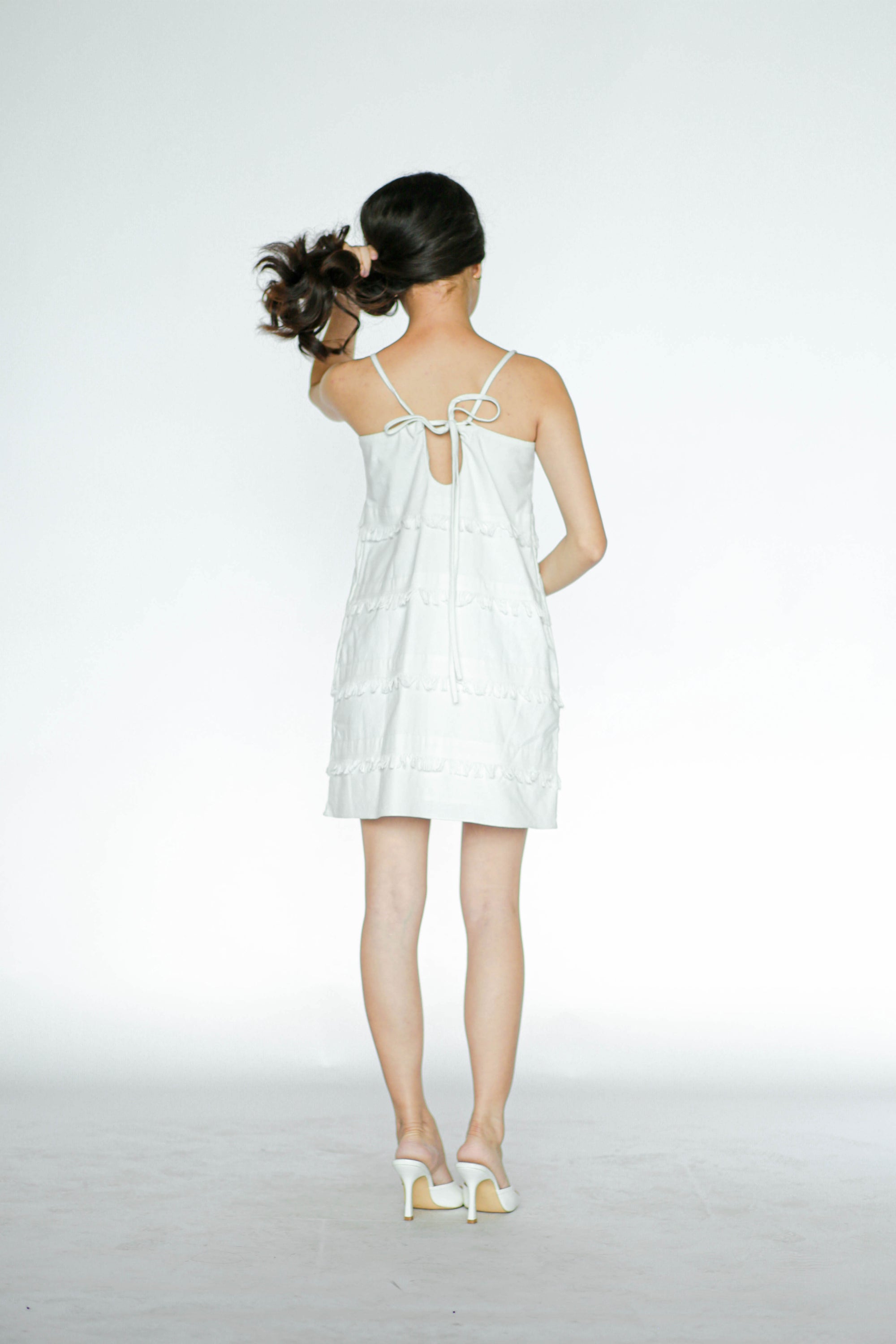 White Linen Mini Fringe Dress