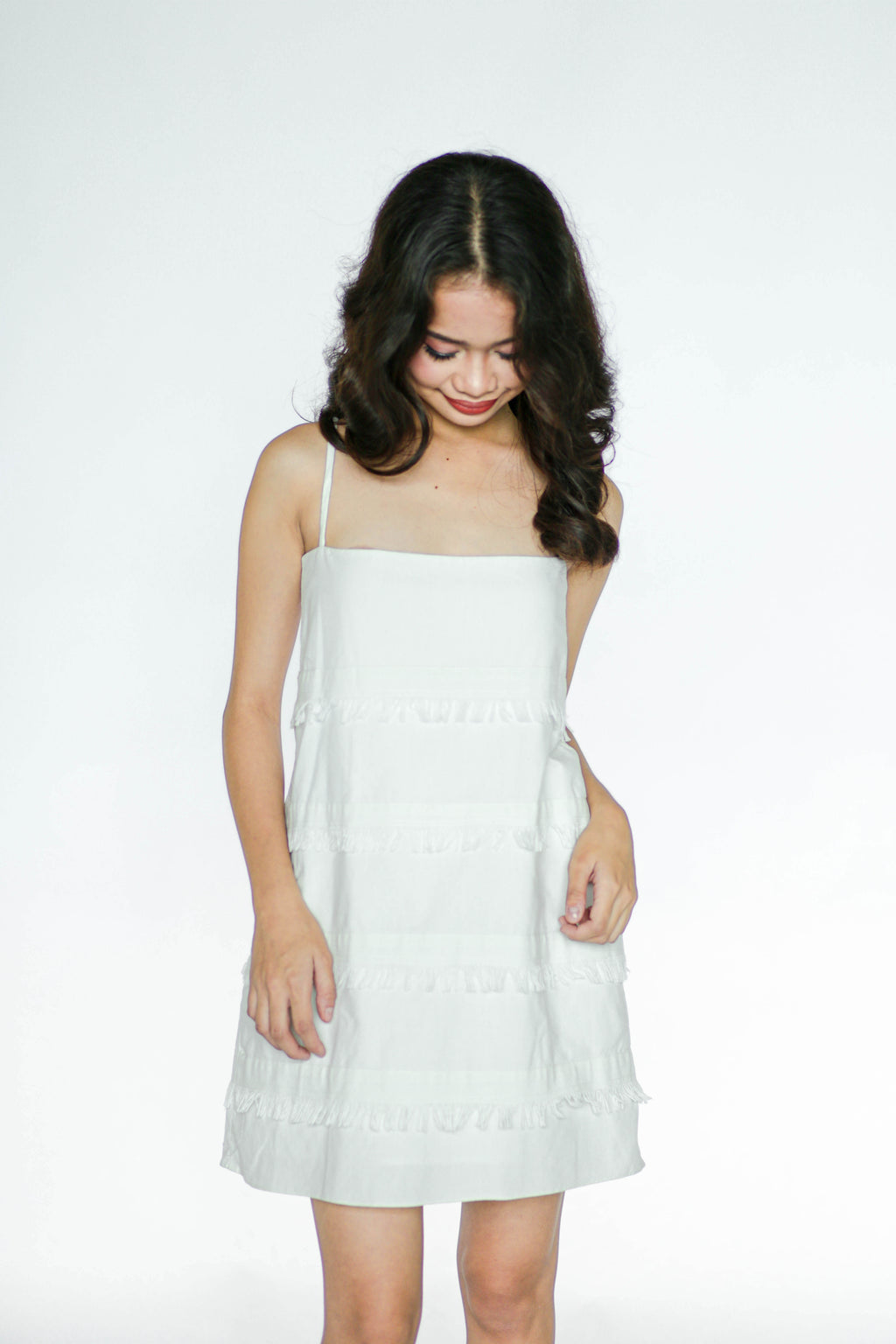 White Linen Mini Fringe Dress