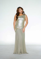 One Sided Beige Sequins Maxi Dress