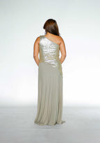One Sided Beige Sequins Maxi Dress