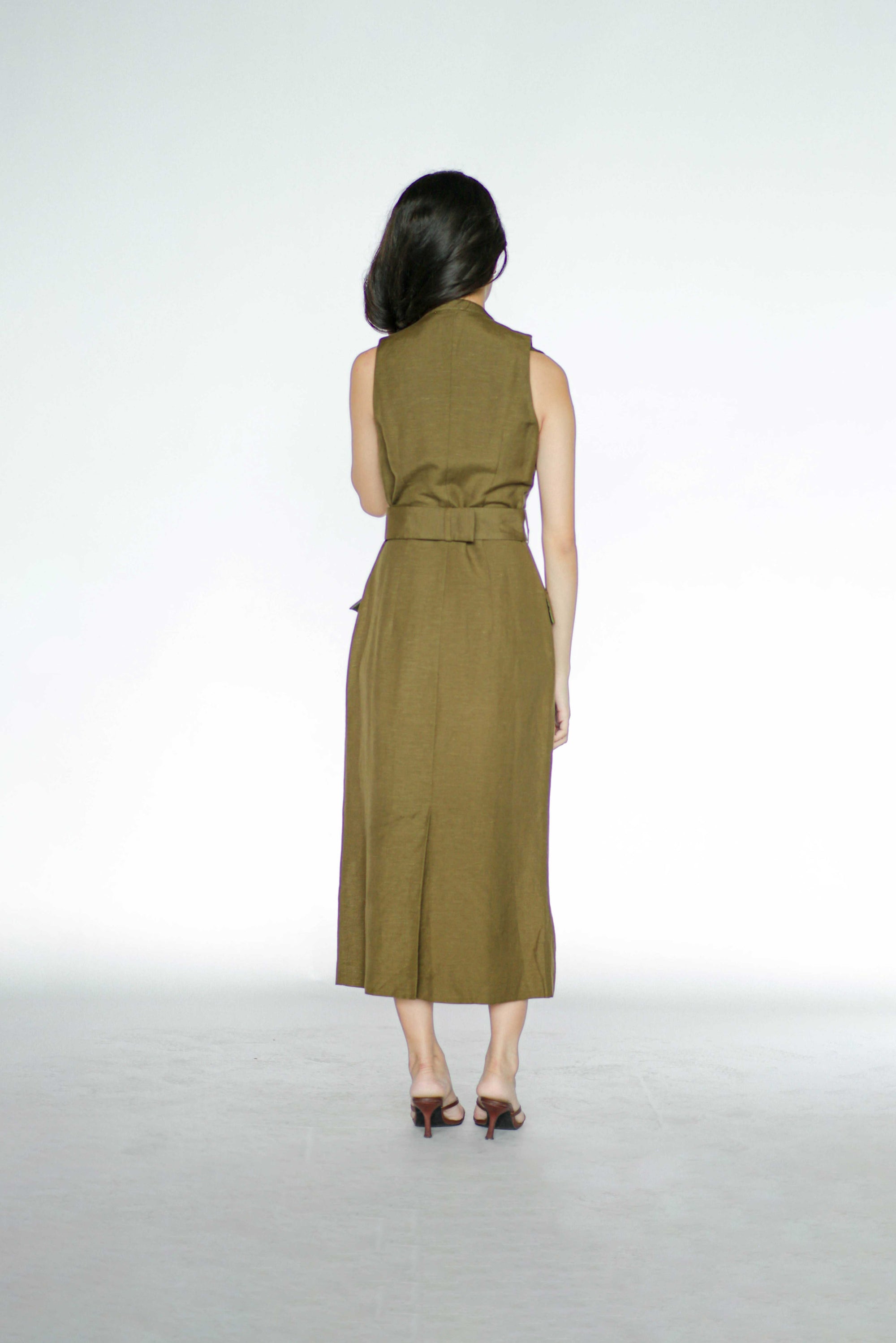 Army Green Collared Linen Dress