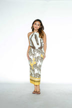 Halter Yellow and Brown Tropical Maxi Dress