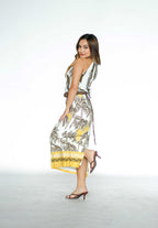 Halter Yellow and Brown Tropical Maxi Dress