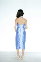 Blue Tube Dress With Floral Applique