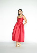 Red Taffeta Diamanté Midi Dress