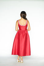 Red Taffeta Diamanté Midi Dress