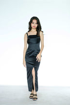 Black Spaghetti Maxi Dress with Slit