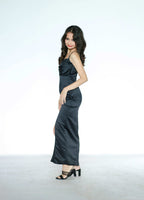 Black Spaghetti Maxi Dress with Slit