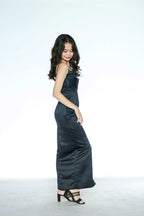 Black Spaghetti Maxi Dress with Slit