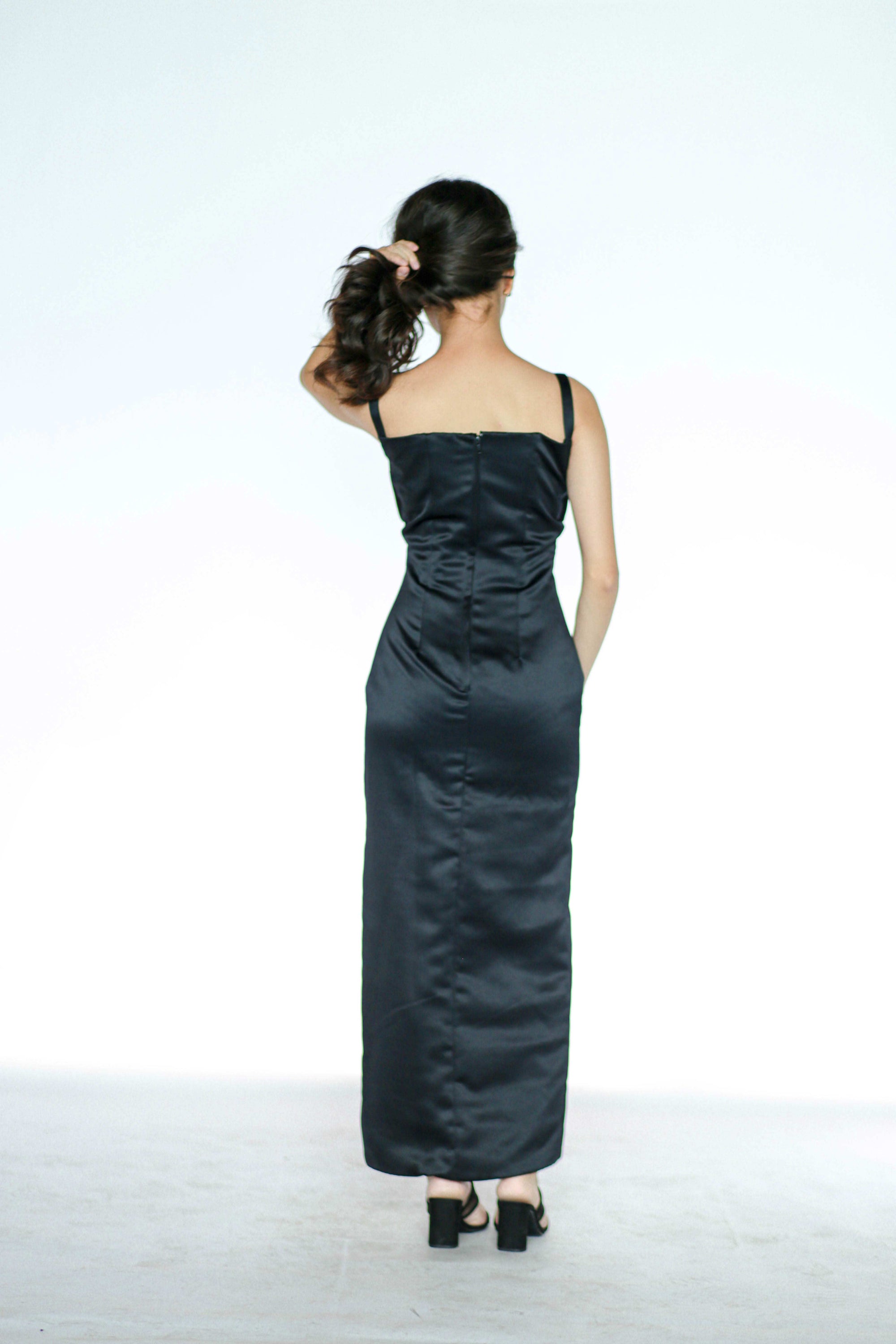 Black Spaghetti Maxi Dress with Slit