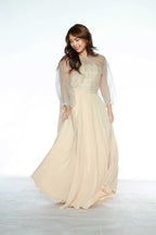 Beige Full Gown with Sheer Top Cover